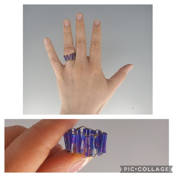 Purple Beaded Handmade Ring - Picture 1 of 9